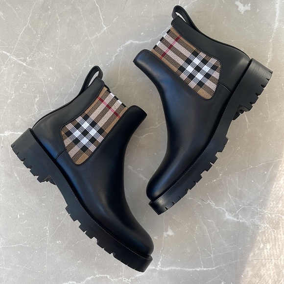 Burberry Shoes - Burberry Allostock Plaid Check Print Leather Chelsea Boots